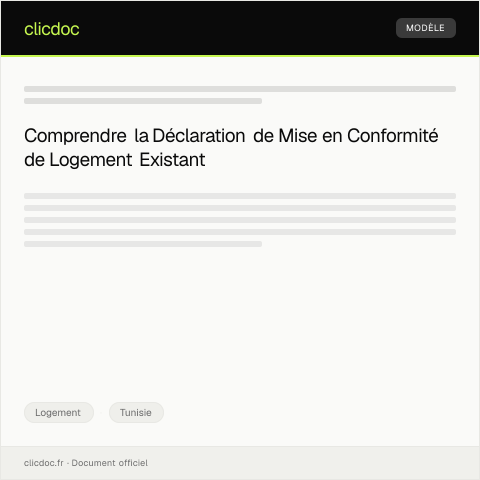 Aperçu du document Déclaration de mise en conformité de logement existant (DMExxx) — Logement, Tunisie