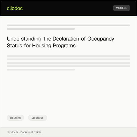 Document preview: Declaration of Occupancy Status for Housing Programs (PSC Form 33/2023) — Housing, Mauritius