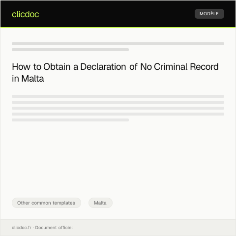 Document preview: Declaration of No Criminal Record / Dikjarazzjoni ta' Qatt ma Kien Ġenb Kriminali — Other common templates, Malta