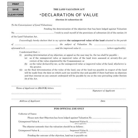 Document preview: Declaration Of Value — Form, Jamaica (CERFA n°DECLARATION+OF+VALUE)