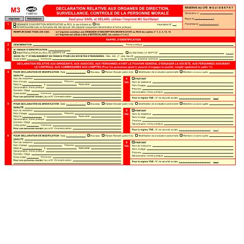 Aperçu du document Déclaration relative aux organes de direction, surveillance, contrôle de la personne morale (M3) — Particuliers, France (CERFA n°11683*04)