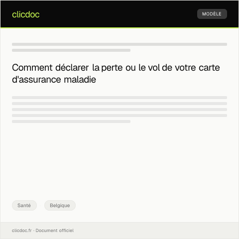 Aperçu du document Déclaration de perte ou de vol de la carte d’assurance maladie — Santé, Belgique