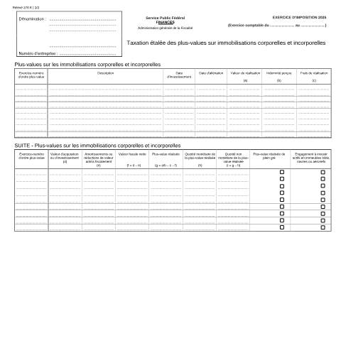 Aperçu du document Taxation étalée des plus-values sur immobilisations corporelles et incorporelles (PDF, 243.81 Ko) — SPF Finances, Belgique (CERFA n°121-276-k)