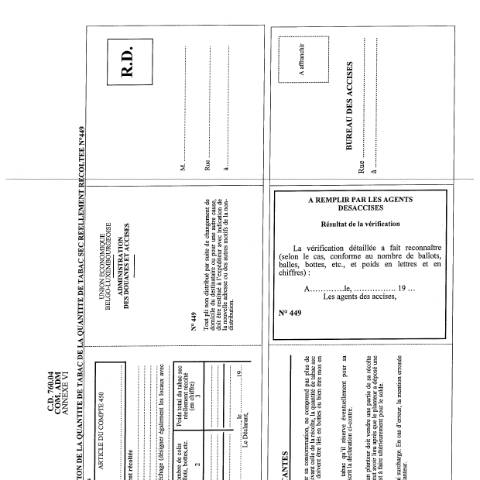 Aperçu du document Modèle déclaration de la quantité de tabac sec réellement récolté N° 449 — Producteurs de tabac, Belgique (CERFA n°ACC_FORM_Declaration de la quantite de tabac sec reelement recolte-2017-03-20)