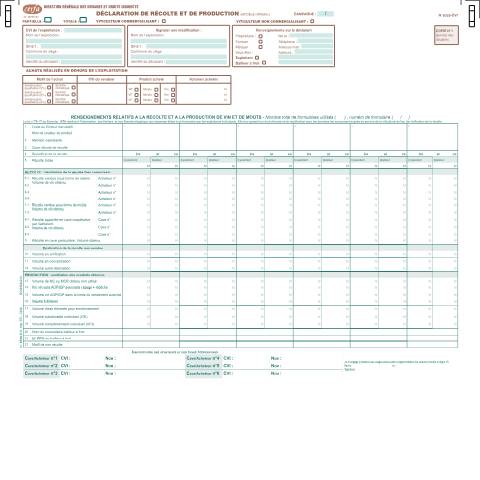 Aperçu du document Viticulteur : déclaration de récolte et de production de vin (RECOLTE) — Professionnels, France (CERFA n°10702*07)