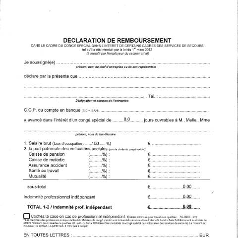 Aperçu du document Congé spécial pour cadres des services de secours - déclaration de remboursement — Conges, Luxembourg (CERFA n°conge-special-cadres-decla-remboursement)