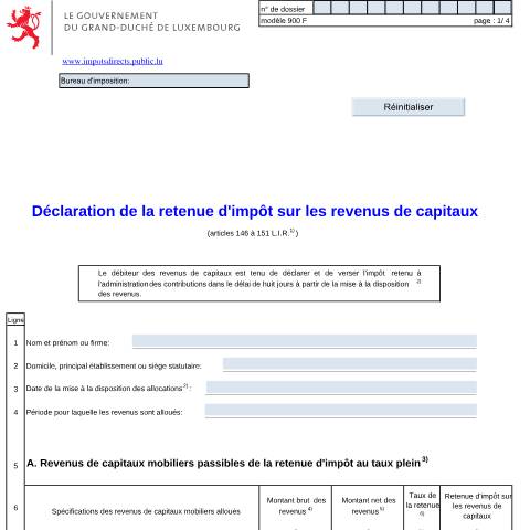 Aperçu du document Retenue d’impôt sur les revenus de capitaux — Impots, Luxembourg (CERFA n°900F)