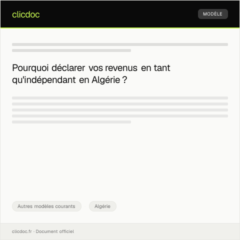 Aperçu du document Formulaire de déclaration de revenus pour indépendant — Autres modèles courants, Algérie