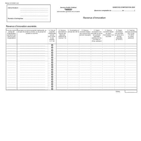Aperçu du document Revenus d’innovation (PDF, 299.33 Ko) — SPF Finances, Belgique (CERFA n°121-275-inno)