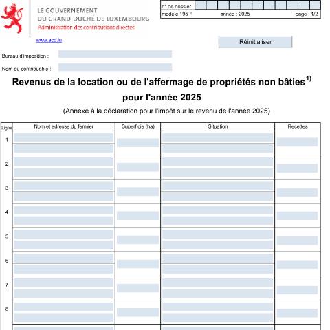 Aperçu du document Annexe: "Revenus de la location ou de l’affermage de propriétés non bâties" — Annexes, Luxembourg (CERFA n°195 F)