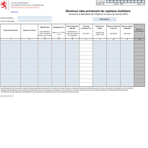 Aperçu du document Annexe: "Revenus nets provenant de capitaux mobiliers" — Annexes, Luxembourg (CERFA n°180)