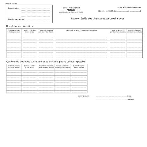 Aperçu du document Taxation étalée des plus-values sur certains titres (PDF, 181.82 Ko) — SPF Finances, Belgique (CERFA n°121-275-k)