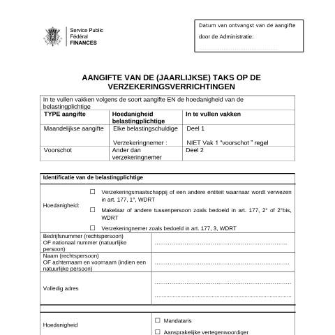Aperçu du document papieren versie (PDF, 147.16 KB) — Hoe moet ik deze aangifte indienen?, Belgique (CERFA n°124-taks-verzekeringsverrichtingen)