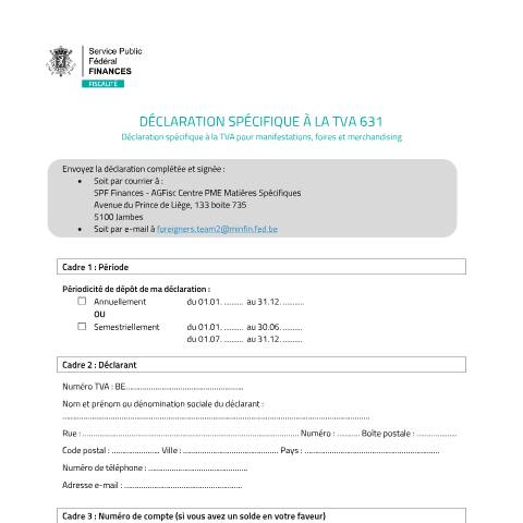Aperçu du document formulaire 631 (PDF, 272.52 Ko) — Comment déclarer la TVA d’une manifestation, foire ou merchandising ?, Belgique (CERFA n°123-formulaire-631)