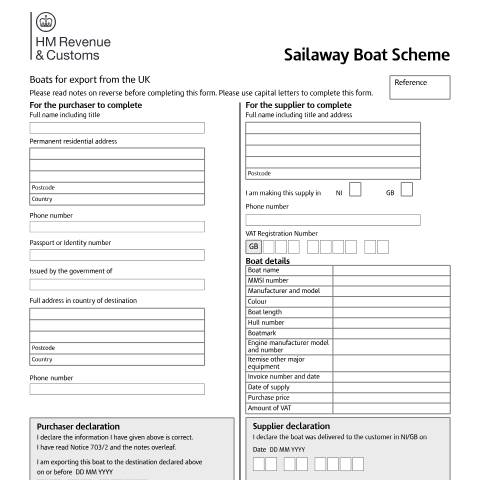 Document preview: Tell HMRC you're buying a sailaway boat for export from the UK — HM Revenue & Customs, United Kingdom