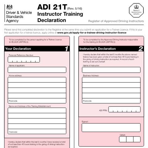 Document preview: Declare you've done enough training to apply for a trainee driving instructor licence — Driver and Vehicle Standards Agency, United Kingdom