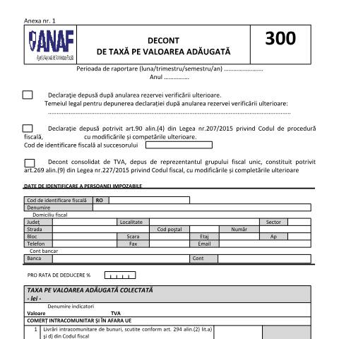 Document preview: Decont de taxă pe valoarea adăugată (OPANAF 174/2026) — Declarații impunere, România (CERFA n°D300_OPANAF_174_2026)