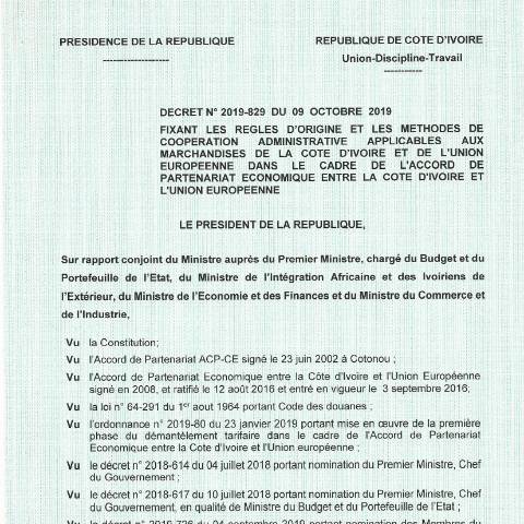 Aperçu du document DECRET N2019 829 — APEI (accord de partenariat économique), Côte d'Ivoire