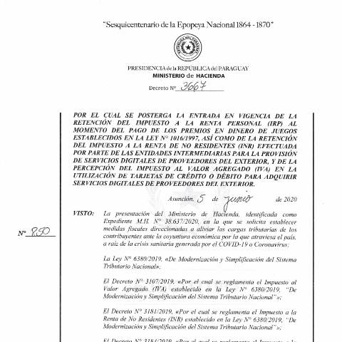 Vista previa del documento Decreto N° 3667-2020 — Iva, Paraguay