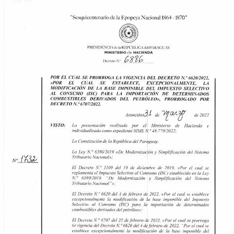 Vista previa del documento Decreto N° 6886-2022 — Isc, Paraguay