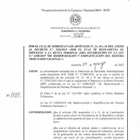 Vista previa del documento Decreto N° 7047-2022 — Irp, Paraguay