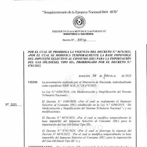 Vista previa del documento Decreto N° 8896-2023 — Isc, Paraguay