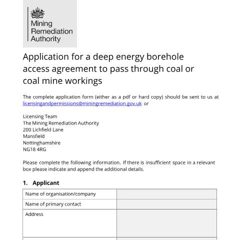 Document preview: Deep energy boreholes access agreements — Coal Authority, Mining Remediation Authority, United Kingdom