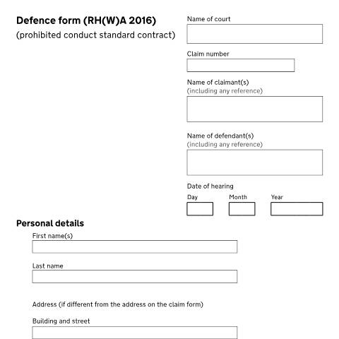 Document preview: Defence form (Demotion of tenancy) (Suspension of right to buy): Form N11D Wales — HM Courts & Tribunals Service, United Kingdom