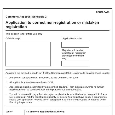Document preview: Common land and greens: non-registration or mistaken registration under the Commons Registration Act 1965 (CA13) — Department for Environment, Food & Rural Affairs, United Kingdom