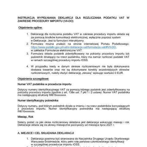 Document preview: Deklaracja dla rozliczania podatku VAT w zakresie procedury importu (IOSS) — VAT, Polska (CERFA n°VII-DO (IOSS))