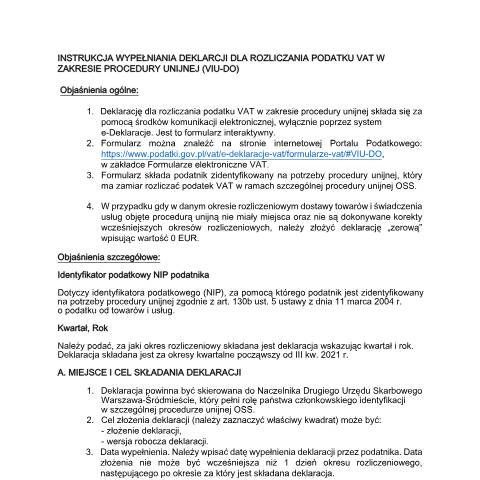 Document preview: Deklaracja dla rozliczania podatku VAT w zakresie procedury unijnej — VAT, Polska (CERFA n°VIU-DO (OSS))