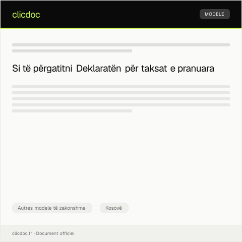 Document preview: Deklaratë për pagimin e taksave të pranuara — Autres modele të zakonshme, Kosovë
