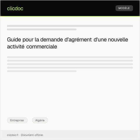 Aperçu du document Demande d’agrément pour une nouvelle activité commerciale — Entreprise, Algérie