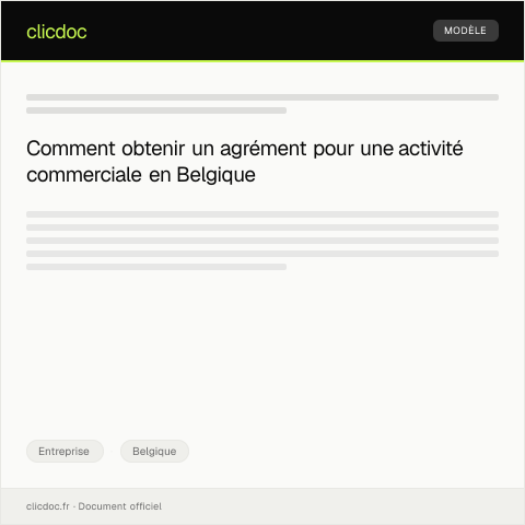 Aperçu du document Demande d’agrément pour une activité commerciale — Entreprise, Belgique