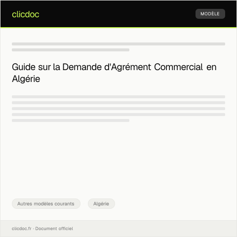 Aperçu du document Demande d'agrément pour activité commerciale — Autres modèles courants, Algérie