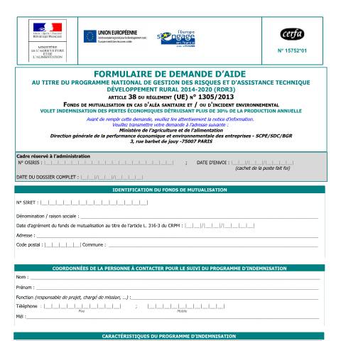Aperçu du document Demande d'aide européenne-Plus 30% - Fonds de mutualisation — Professionnels, France (CERFA n°15752*02)