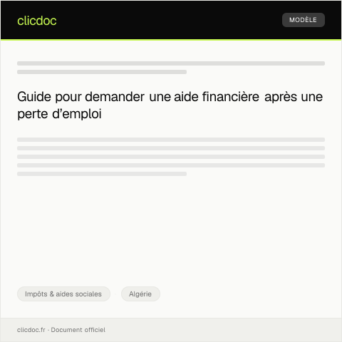 Aperçu du document Demande d’aide financière suite à perte d’emploi — Impôts & aides sociales, Algérie