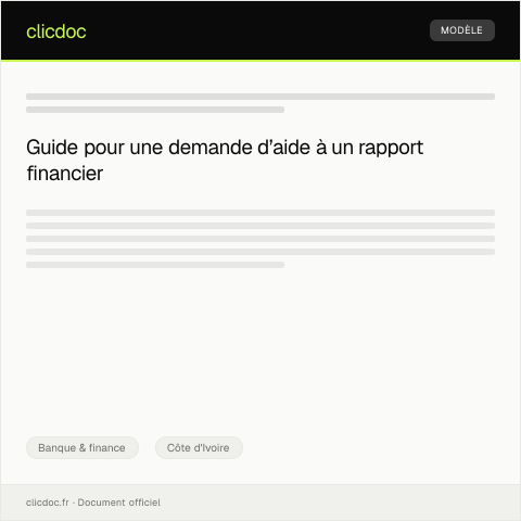 Aperçu du document Demande d’aide à la mise en place d’un rapport annuel financier — Banque & finance, Côte d'Ivoire