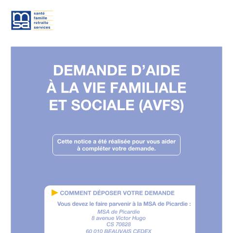 Aperçu du document Demande d'aide à la vie familiale et sociale (AVFS) — Particuliers, France (CERFA n°16149*01)