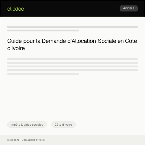 Aperçu du document Demande d'Allocation Sociale pour Personnes Défavorisées — Impôts & aides sociales, Côte d'Ivoire