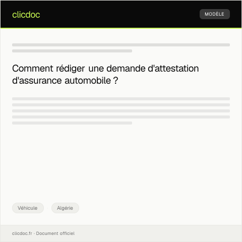 Aperçu du document Demande d’attestation d’assurance automobile — Véhicule, Algérie