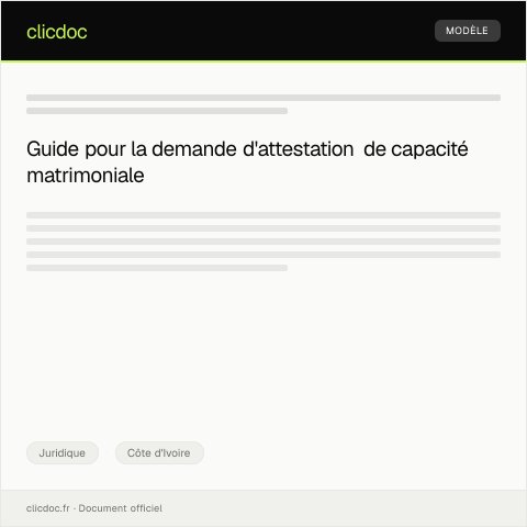 Aperçu du document Demande d'attestation de capacité matrimoniale — Juridique, Côte d'Ivoire