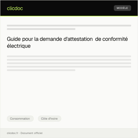 Aperçu du document Demande d'attestation de conformité pour la consommation électrique — Consommation, Côte d'Ivoire