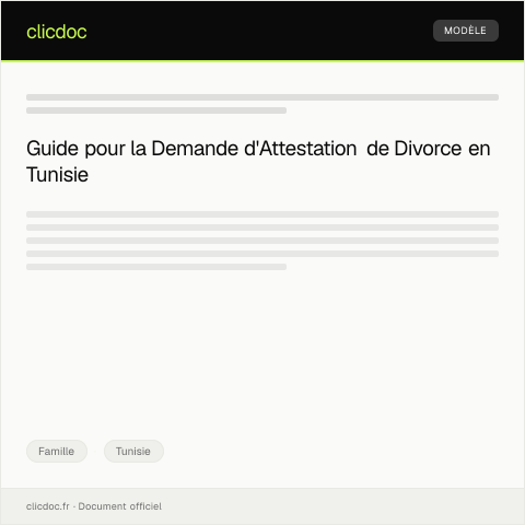 Aperçu du document Demande d'Attestation de Divorce — Famille, Tunisie