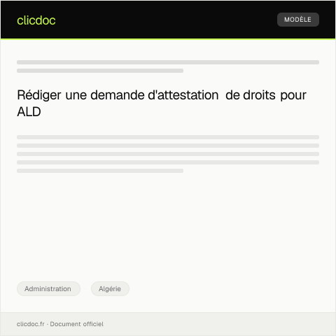 Aperçu du document Demande d'attestation de droits pour un bénéficiaire d'ALD — Administration, Algérie