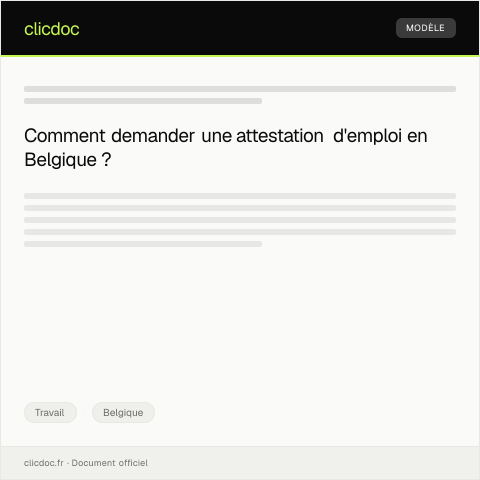 Aperçu du document Demande d’attestation d’emploi ou de situation professionnelle — Travail, Belgique