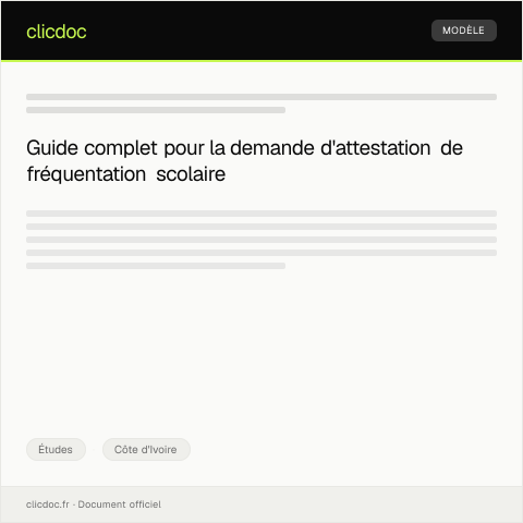 Aperçu du document Demande d’attestation de fréquentation scolaire — Études, Côte d'Ivoire