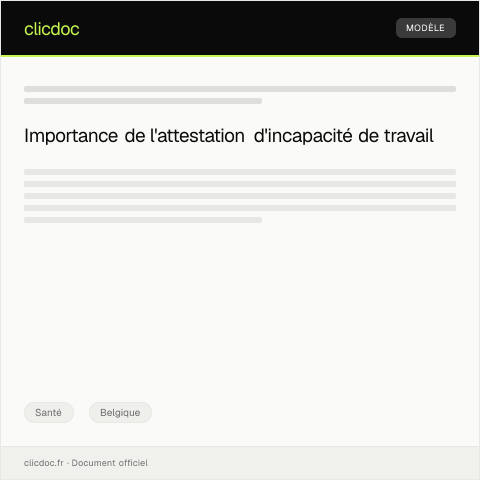 Aperçu du document Demande d'attestation d'incapacité de travail — Santé, Belgique