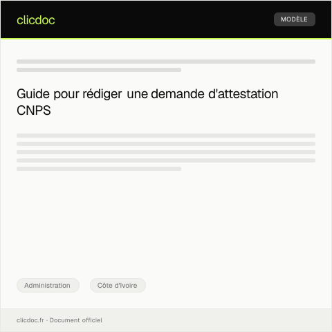 Aperçu du document Demande d’attestation d’inscription à la Caisse Nationale de Prévoyance Sociale — Administration, Côte d'Ivoire