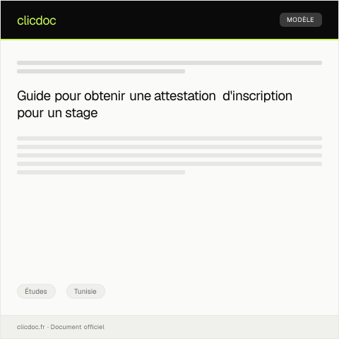 Aperçu du document Demande d'attestation d'inscription pour un stage professionnel — Études, Tunisie